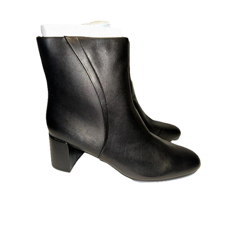 Naturalizer Women 12M Black Leather Boots New Block Heel Ankle Booties